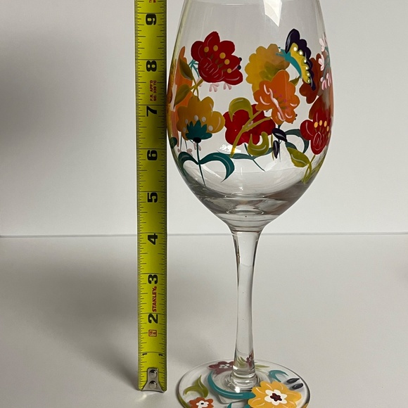 Pier 1 Imports Spring Floral Hand Painted Wine Glass Water Goblet Mouth Blown - Picture 12 of 12